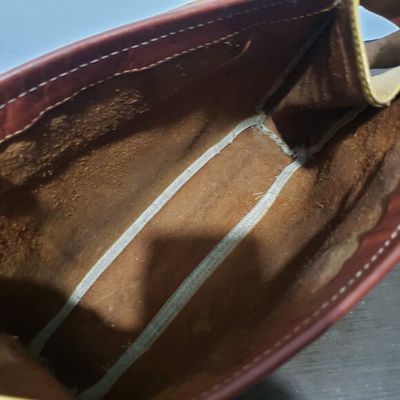 Vtg Eberle Yellow Dark Red Leather Shoulder Bag - Picture 16 of 16